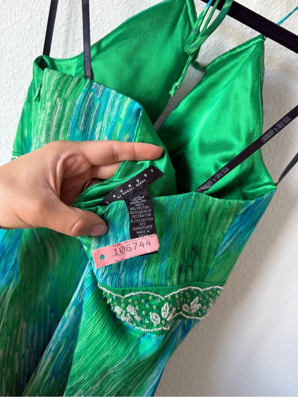 LAUNDRY BY SHELLI SEGAL green and blue tie-dye halter dress - Picture 7 of 7